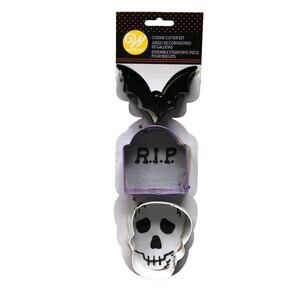 Wilton Halloween Black Holiday RIP Tomb Stone Bat Skull Metal Cookie Cutter Set
